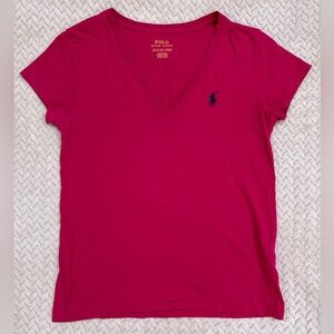 Polo by Ralph Lauren Women's V-Neck Tee in Berry